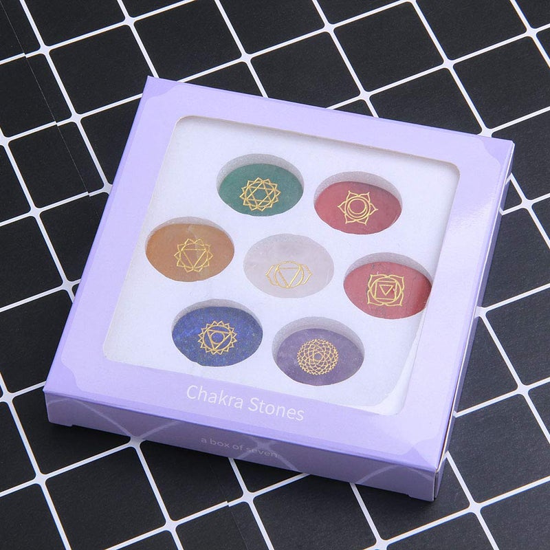 TGS Gems 7 Chakra Stones set - Reiki Healing Crystal With Engraved Chakra Symbols - Image 4